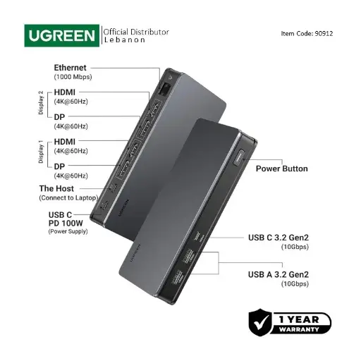 UGREEN REVODOK Pro 209 Dual Display 9-IN-1 USB-C HUB Docking  Station Adapter Support Duplicate and Extended Mode 