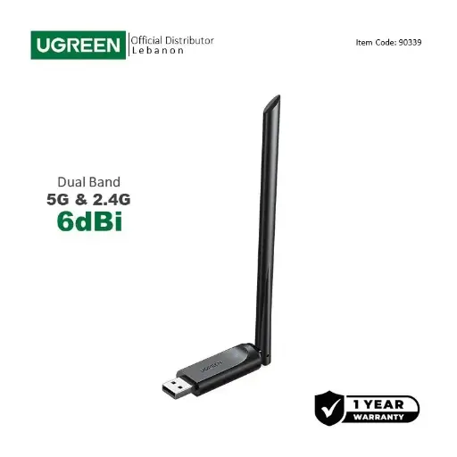 UGREEN AC650 High-Gain Dual Band 2.4GHz&5GHz Wireless USB Adapter, 6dBi High Gain  Antenna