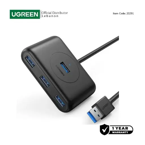  UGREEN USB 3.0 to 4- Port USB 3.0 Hub, with Power Port 