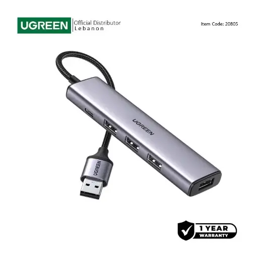  UGREEN USB 3.0 to 4- Port USB 3.0 Hub, with USB-C Power Port 