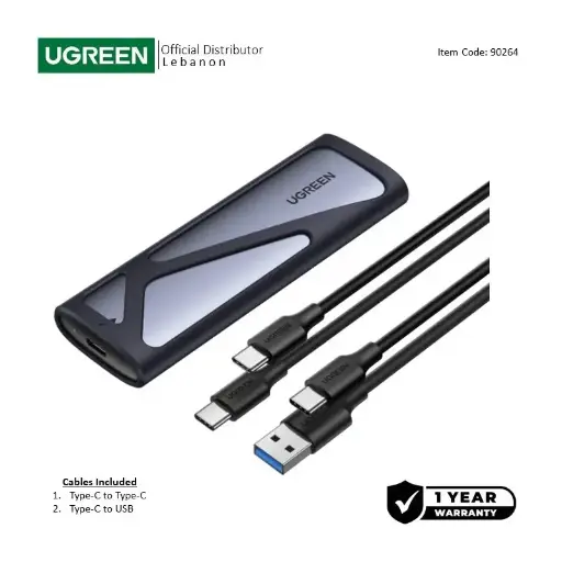  UGREEN USB C 3.2 thunderbolt 3 Enclosure forM.2 (NVME) M-KEY or M.2 SATA SSD with  Silicon Protection