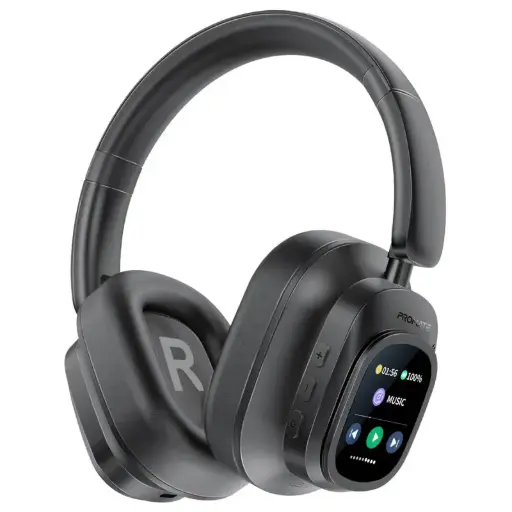 VuTune High-Definition Hybrid ANC Headphones with Detachable Magnetic LCD Touch Screen Controller.