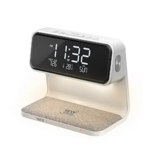 Lumix-15W Multi-Function LED Alarm Clock with 15W Wireless Charger