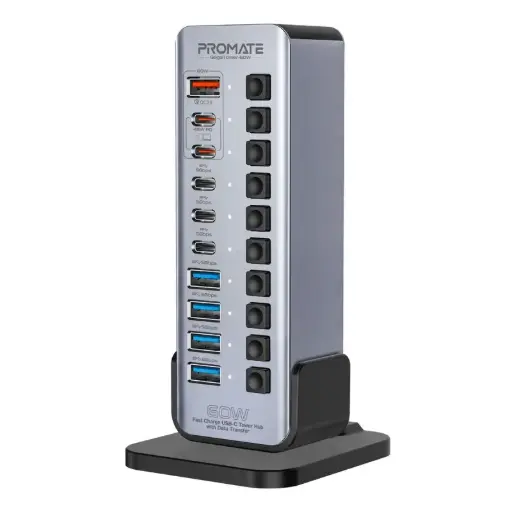GegaTower-60W Fast Charge Multi-port USB-C Tower Hub with 5Gbps Data Transfer