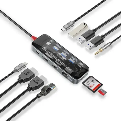 TransHub-Pro 10-in-1 Transparent Ultra-Fast Multiport USB-C Hub with 100W Power Delivery