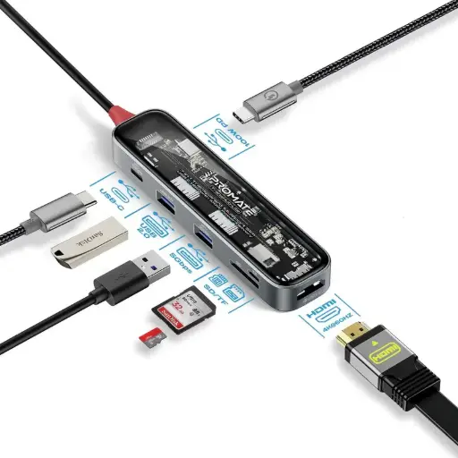 TransHub-Lite 7-in 1 Transparent Multiport Slim USB-C Hub with 100W Power Delivery
