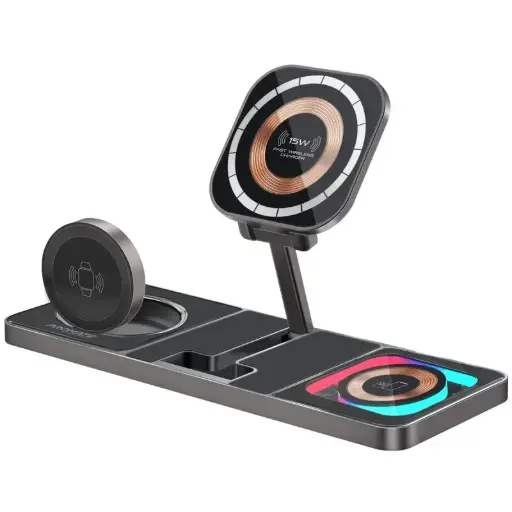 AuraSlate-Trio Ultra-Slim Transparent 15W MagSafe Compatible Wireless Charging Station